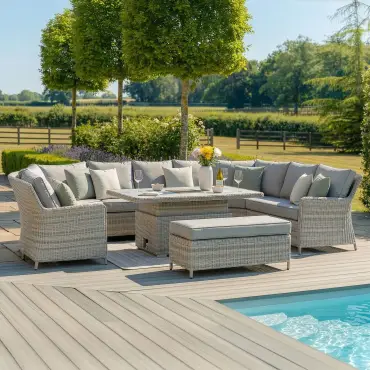 Oxford Royal U-Shaped Rattan Sofa Set - Rising Table