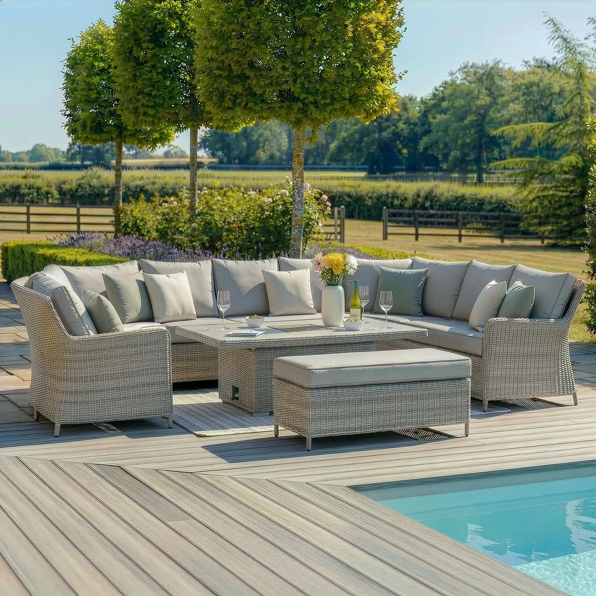 Oxford Royal U-Shaped Rattan Sofa Set - Rising Table