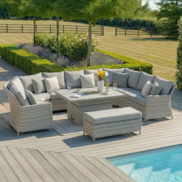 Oxford Royal U-Shaped Rattan Sofa Set - Rising Table