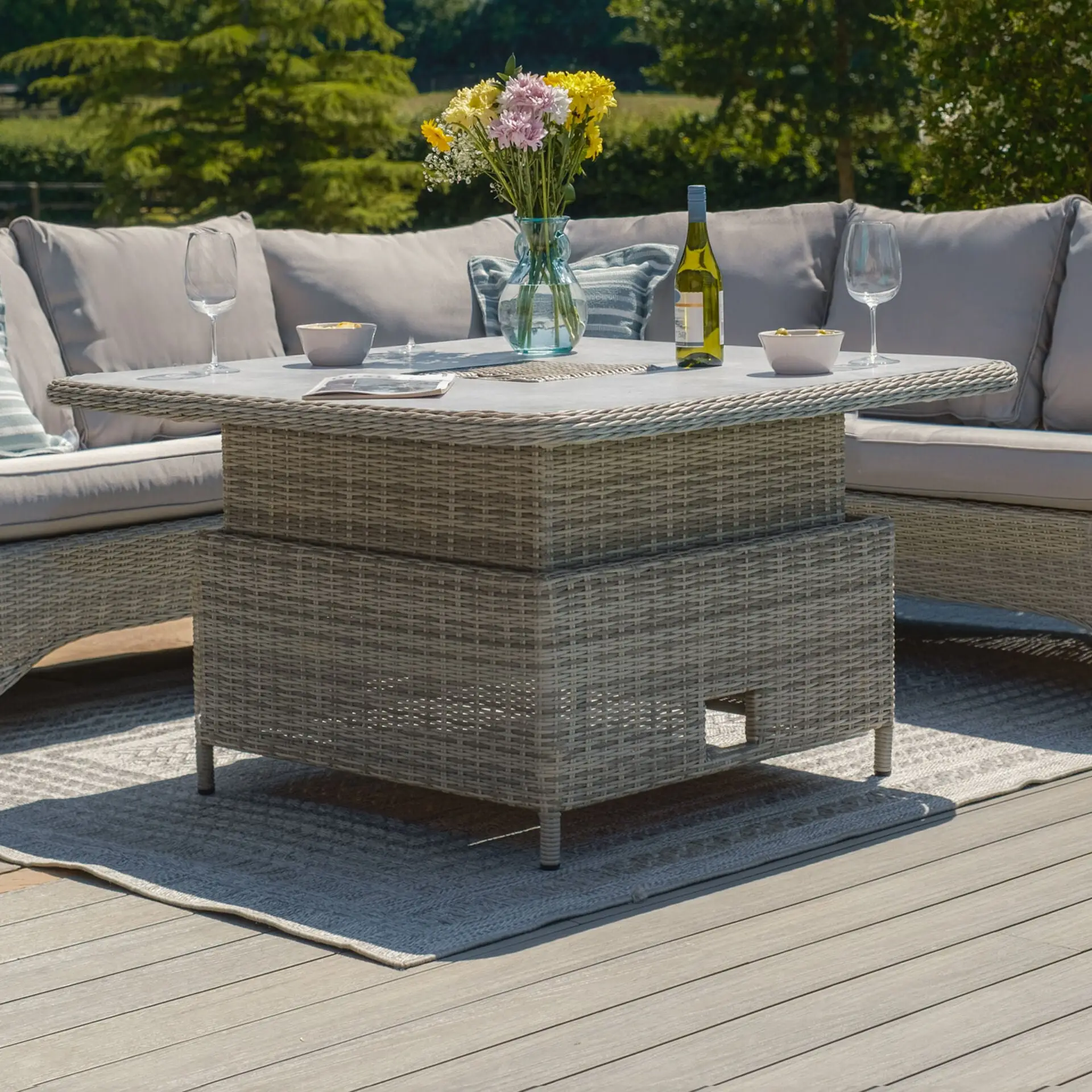 Oxford Royal U-Shaped Rattan Sofa Set - Rising Table
