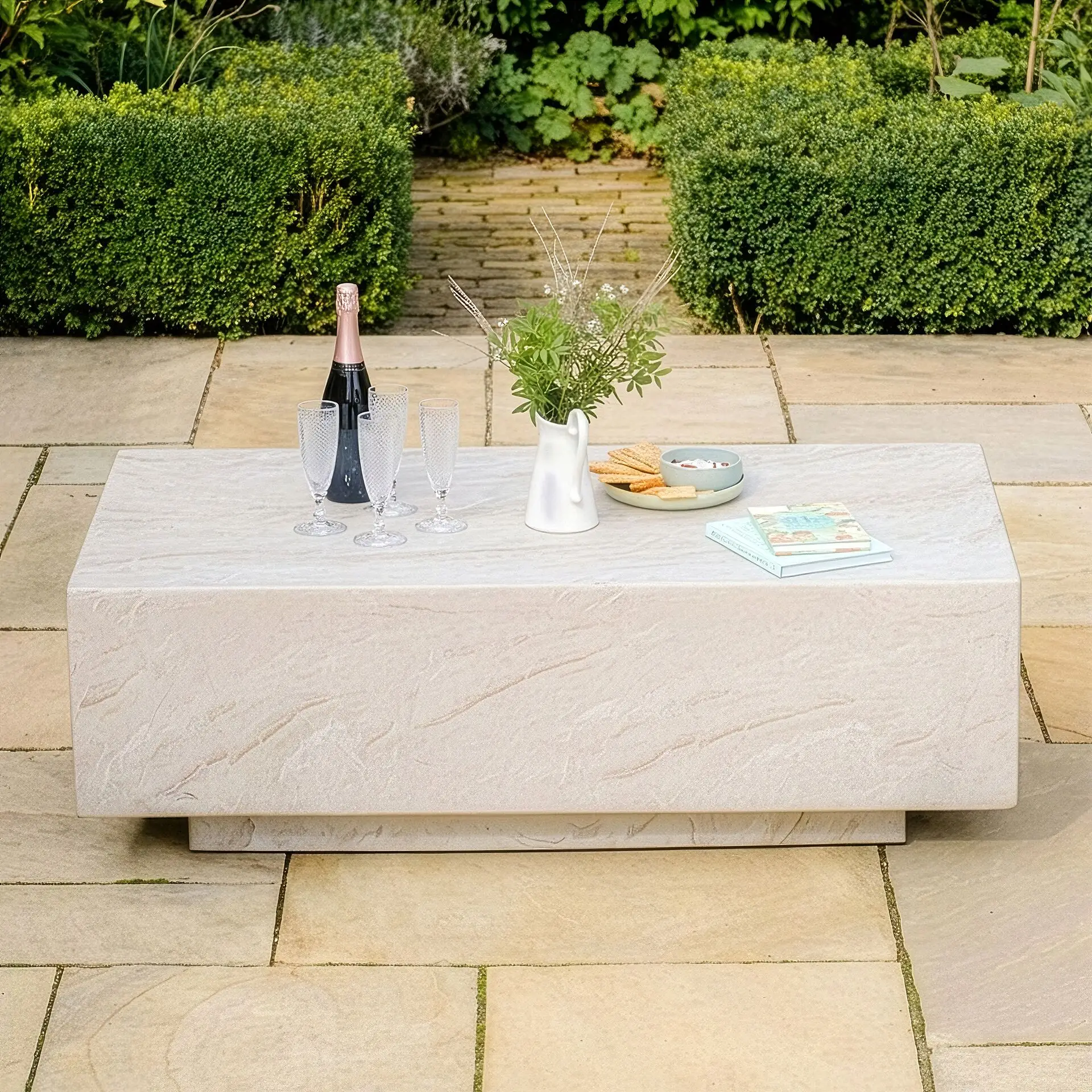 Rectangular Stone Coffee Table in Marble Effect