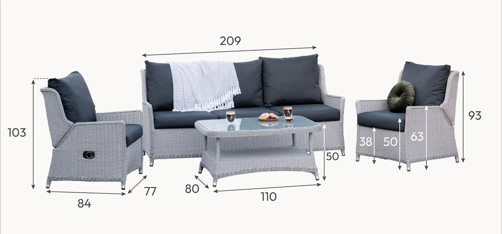 Talia Grande Rattan 3 Seater Sofa Set Lounging Set