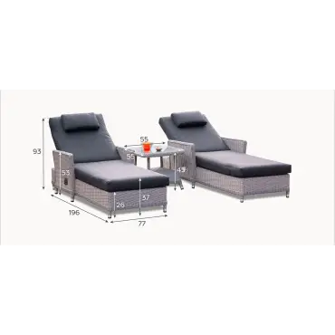 Talia Rattan Sun Lounger Set of 2 & Side Table