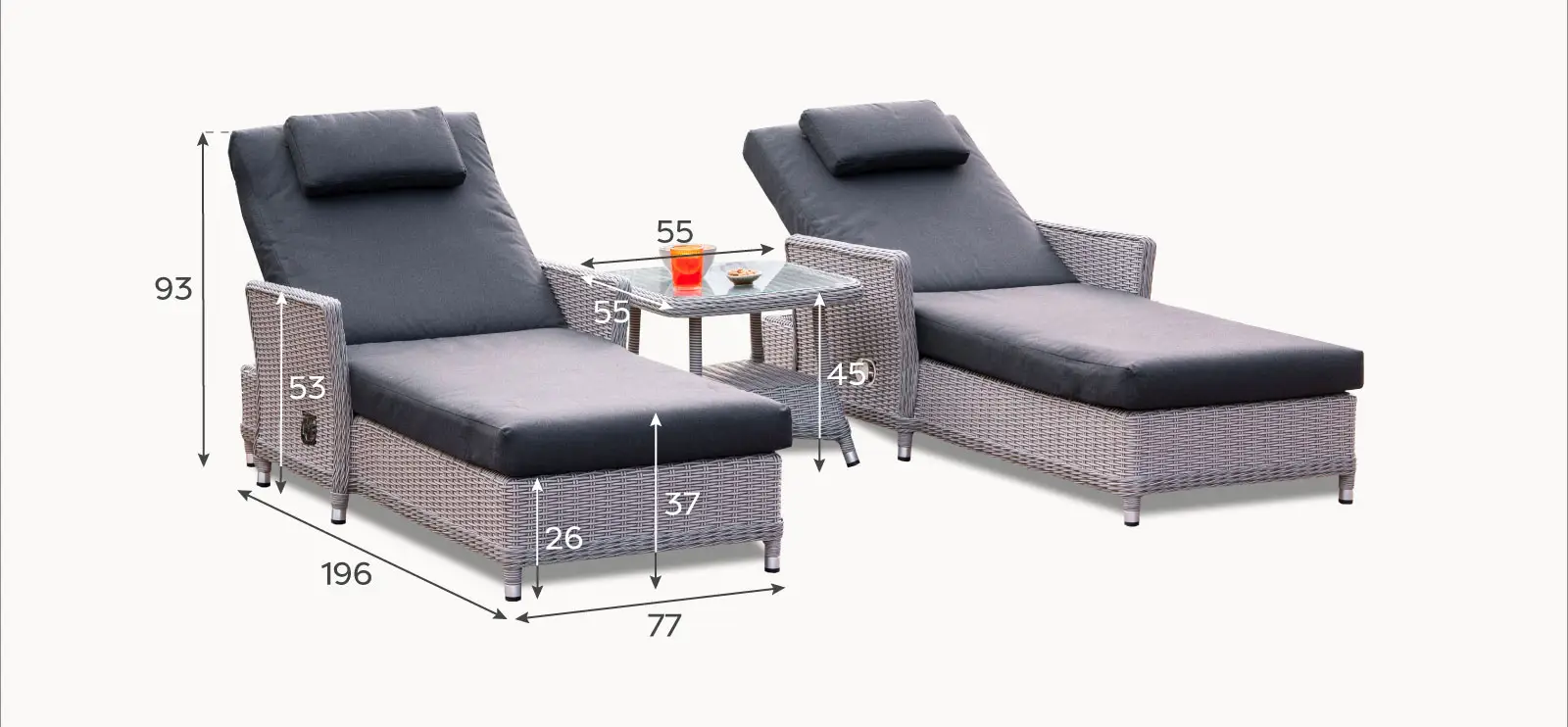 Talia Rattan Sun Lounger Set of 2 & Side Table