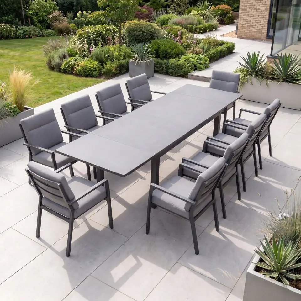 Vogue 10 Seat Aluminium Dining Set - Rectangular Extending Table with 10 Chairs