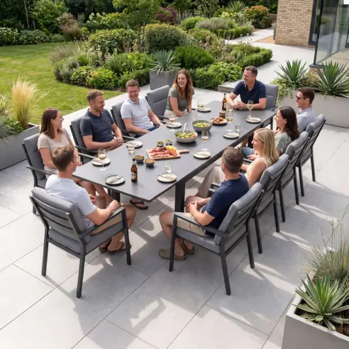 Vogue 10 Seat Aluminium Dining Set - Rectangular Extending Table with 10 Chairs Vogue 10 Seat Aluminium Dining Set - Rectangular Extending Table with 10 Chairs