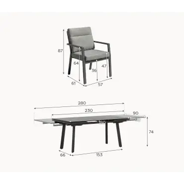 Vogue 10 Seat Aluminium Dining Set - Rectangular Extending Table with 10 Chairs