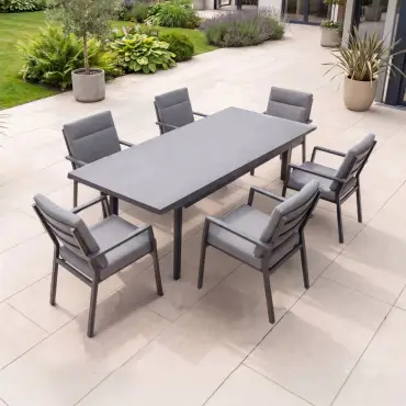 Vogue 6 Seat Aluminium Dining Set - Rectangular Extending Table with 6 Chairs