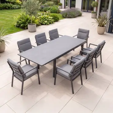 Vogue 8 Seat Aluminium Dining Set - Rectangular Extending Table with 8 Chairs