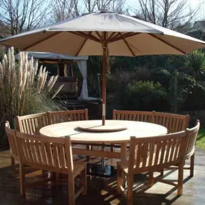 Chunky 2.1m Teak Table and Contour Benches | FSC® Certified - 1