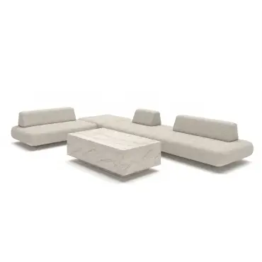 Fabric Cannes Large Corner Sofa Set - Rectangular Marble Effect Coffee Table