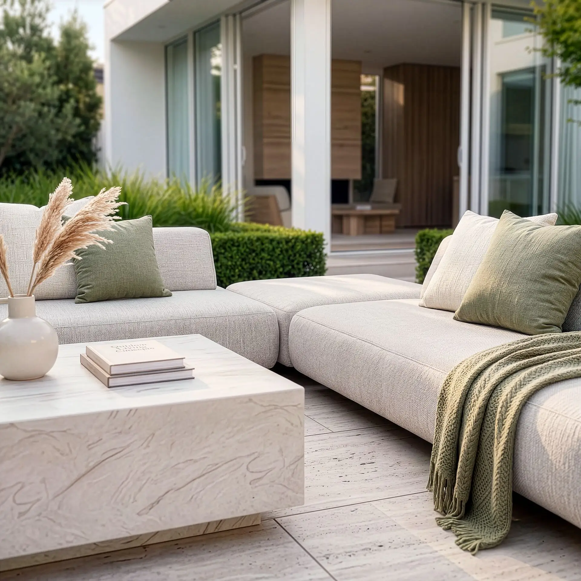 Fabric Cannes Medium Corner Sofa Set - Rectangular Marble Effect Coffee Table