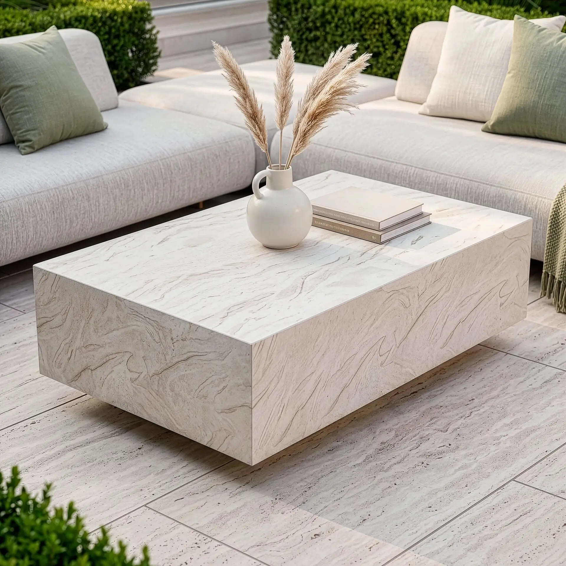 Fabric Cannes Medium Corner Sofa Set - Rectangular Marble Effect Coffee Table