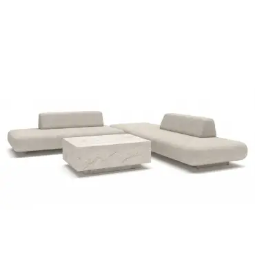 Fabric Cannes Medium Corner Sofa Set - Rectangular Marble Effect Coffee Table
