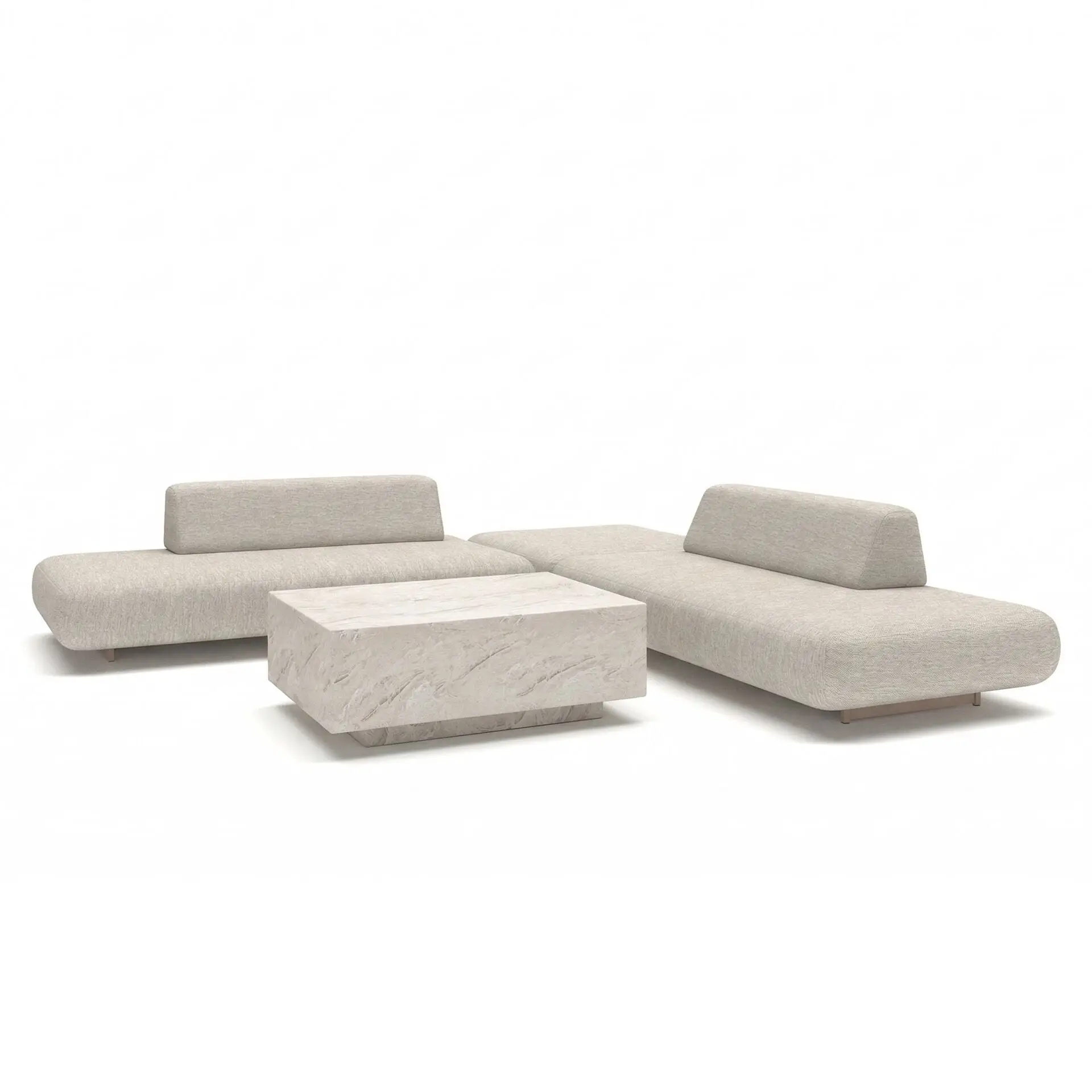 Fabric Cannes Medium Corner Sofa Set - Rectangular Marble Effect Coffee Table