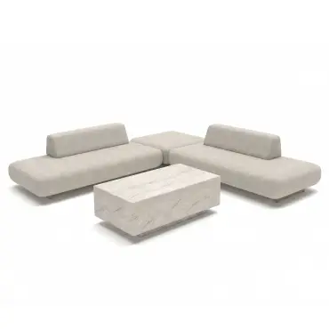 Fabric Cannes Medium Corner Sofa Set - Rectangular Marble Effect Coffee Table