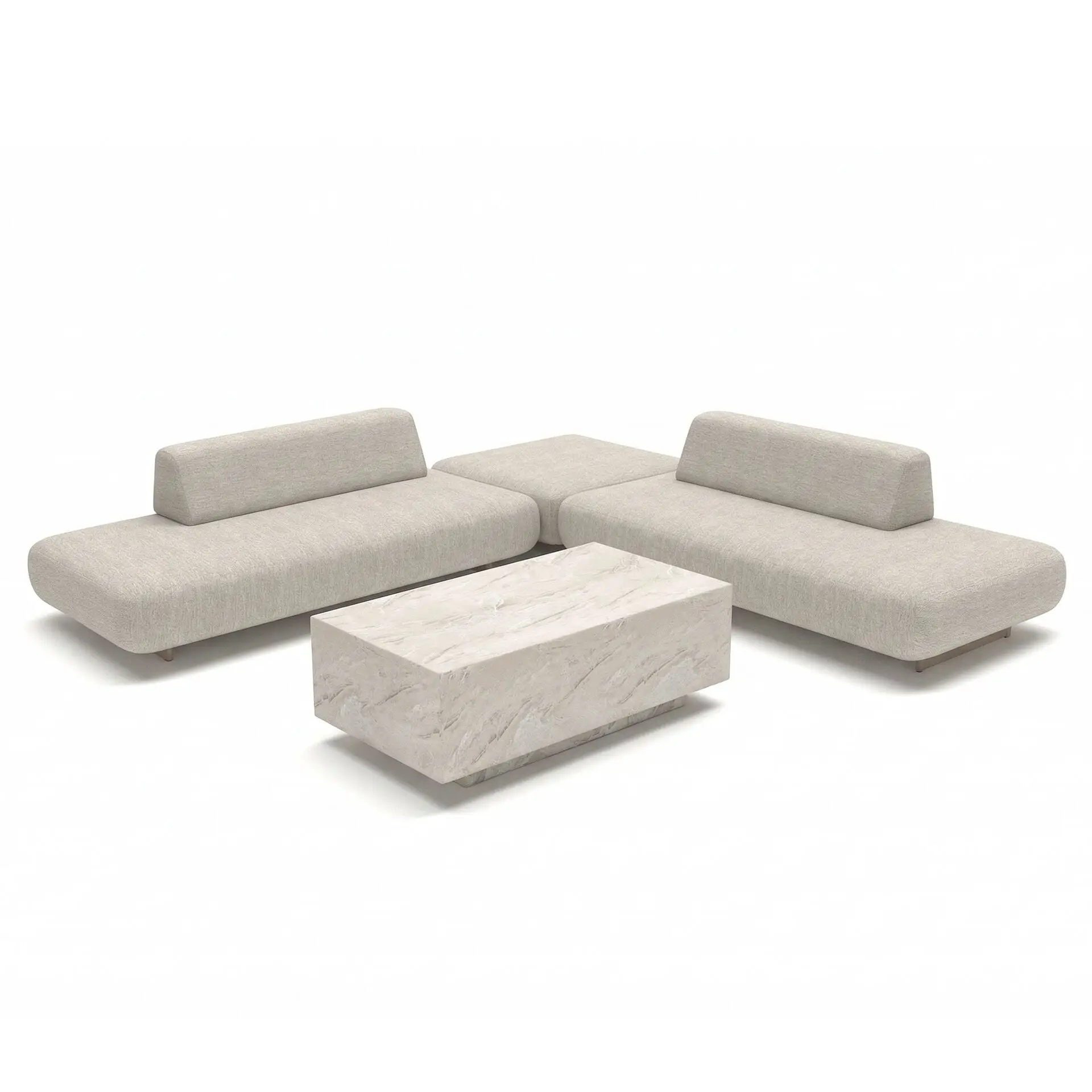Fabric Cannes Medium Corner Sofa Set - Rectangular Marble Effect Coffee Table