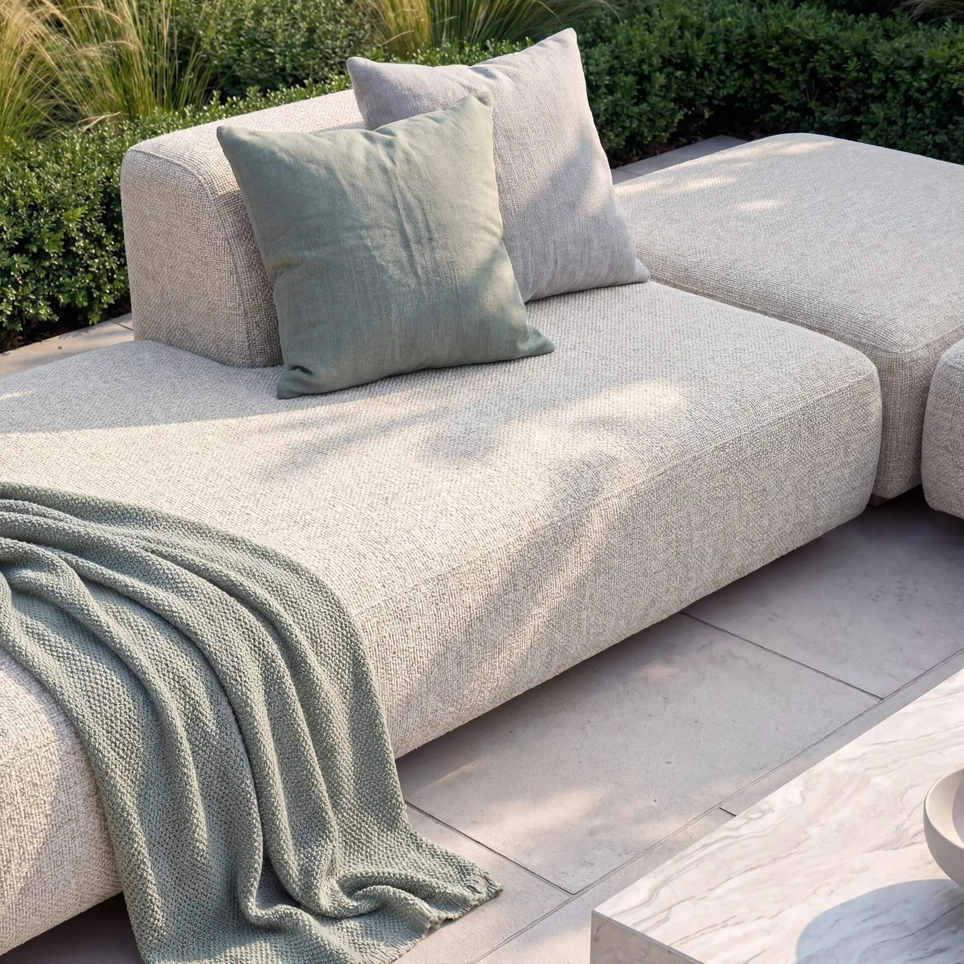Fabric Cannes Small Corner Sofa Set - Rectangular Marble Effect Coffee Table