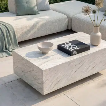 Fabric Cannes Small Corner Sofa Set - Rectangular Marble Effect Coffee Table