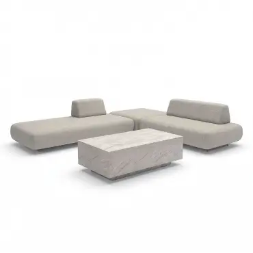 Fabric Cannes Small Corner Sofa Set - Rectangular Marble Effect Coffee Table