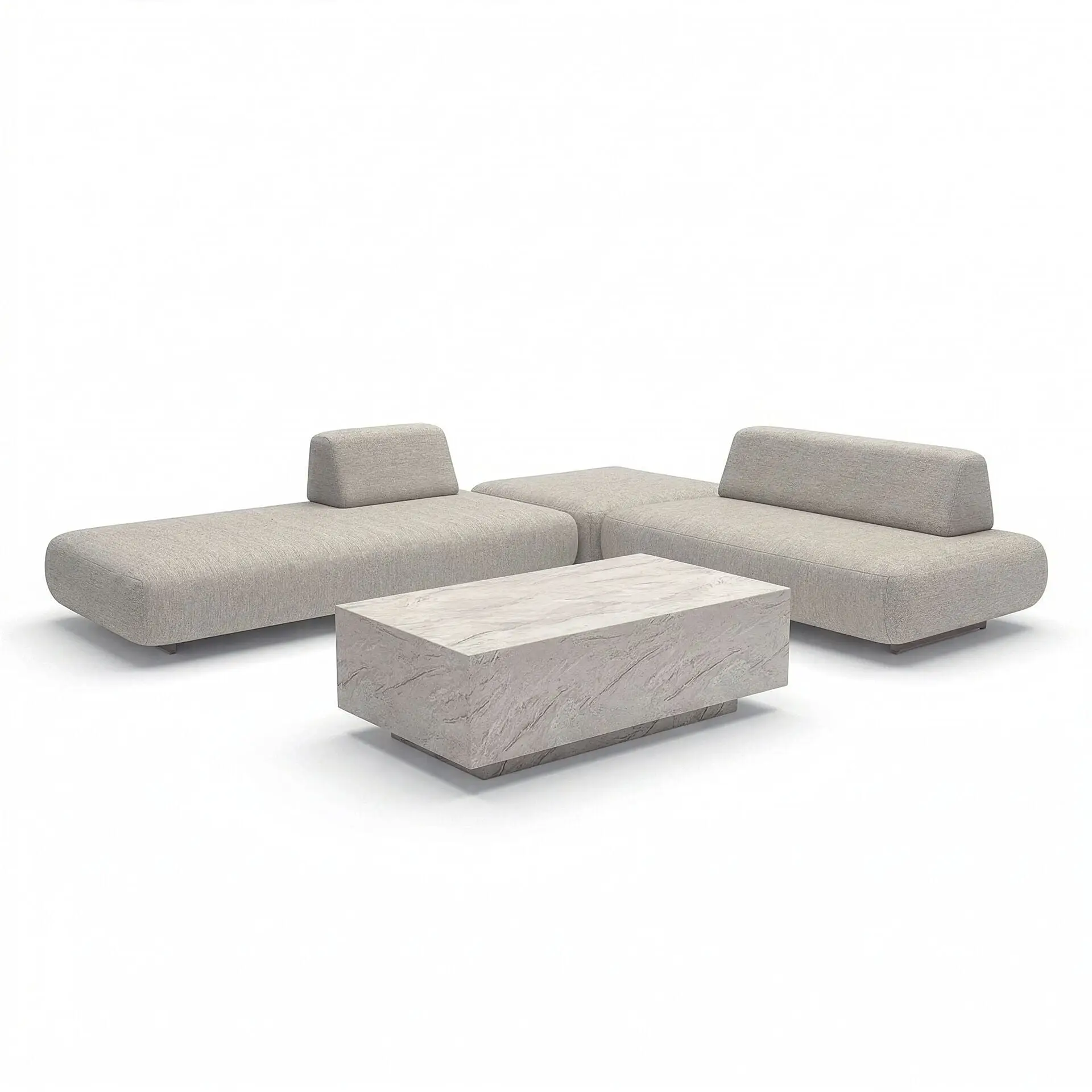 Fabric Cannes Small Corner Sofa Set - Rectangular Marble Effect Coffee Table
