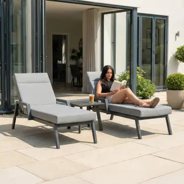 Vogue Aluminium Sun Lounger Set of 2 & Side Table