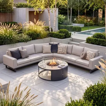 Fabric Ethos Grande Corner Sofa Set - Round Fire Pit Table