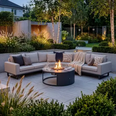 Fabric Ethos Grande Corner Sofa Set - Round Fire Pit Table