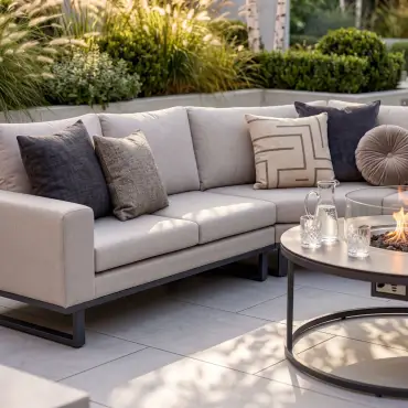 Fabric Ethos Grande Corner Sofa Set - Round Fire Pit Table