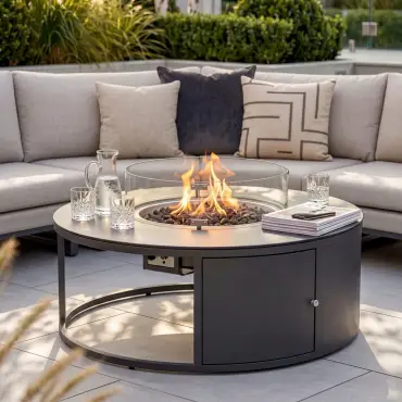 Fabric Ethos Grande Corner Sofa Set - Round Fire Pit Table