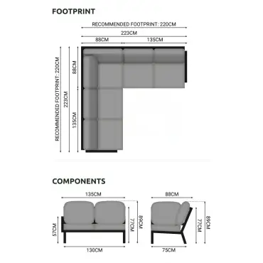 Vogue Aluminium Compact Corner Aluminium Lounging Sofa in Chalk White