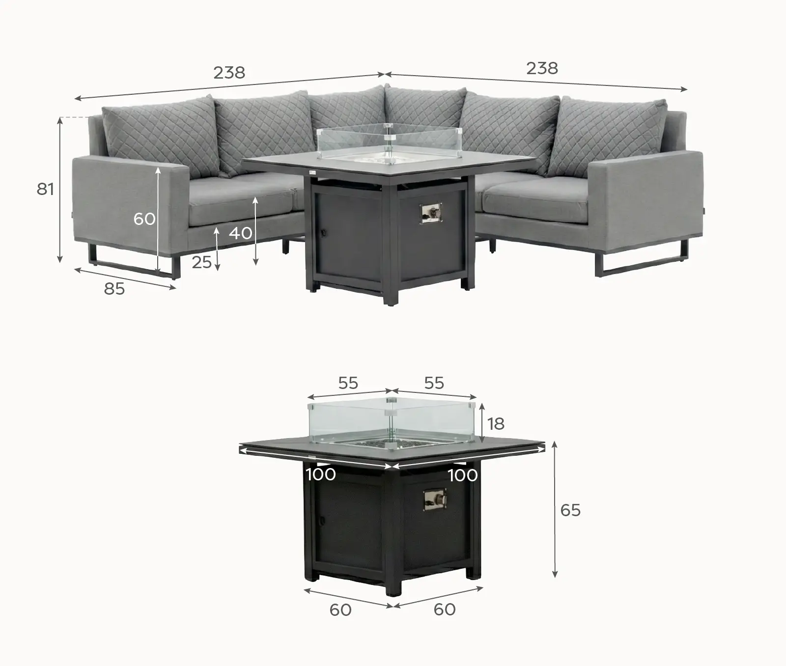 Eclipse Deluxe Corner Fabric Dining Set - Gas Fire Pit Table