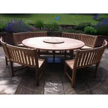 Chunky 2.1m Teak Table and Contour Benches | Certified