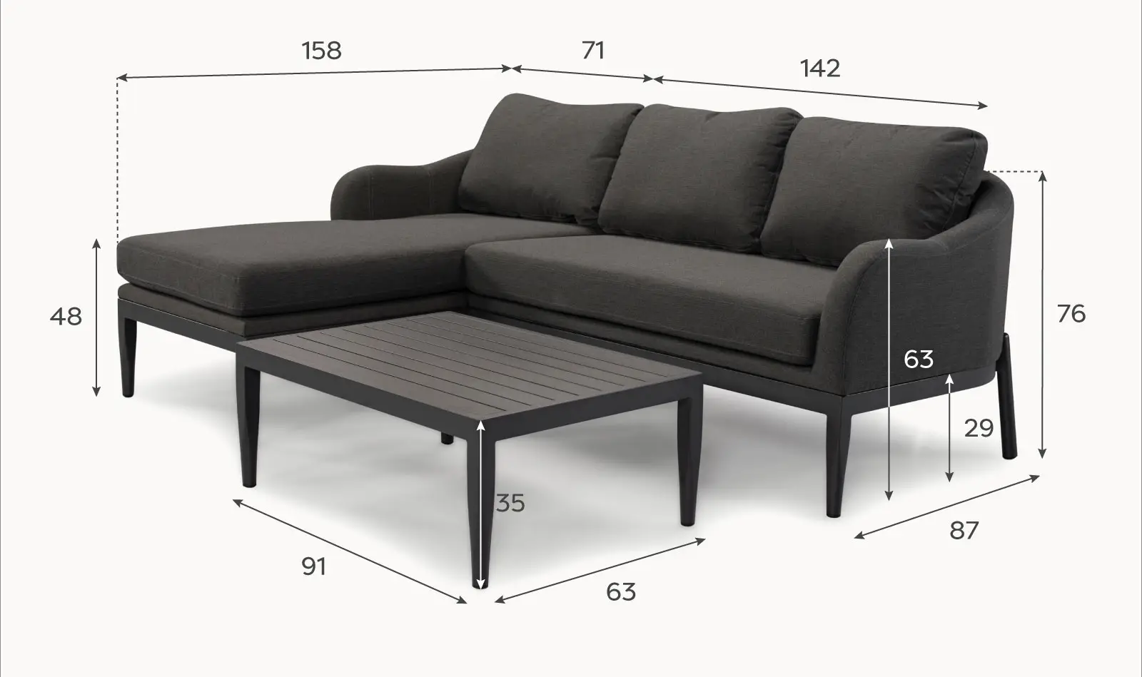 Duke 3 Seater Chaise Sofa Lounging Set