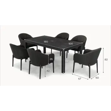 Duke 6 Seat Fabric Dining Set - Rectangular Table