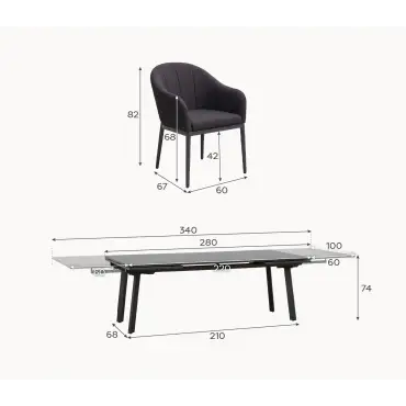 Duke 8-12 Seat Fabric Aluminium Dining Set - Extending Table with 8 Chairs