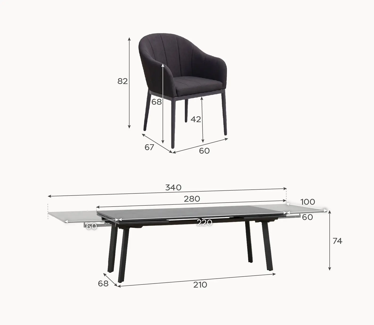 Duke 10-12 Seat Fabric Aluminium Dining Set - Extending Table with 10 Chairs