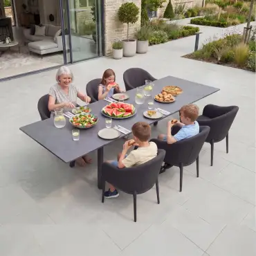 Duke 6-12 Seat Fabric Dining Set - Rectangular Extending Table with 6 Chairs