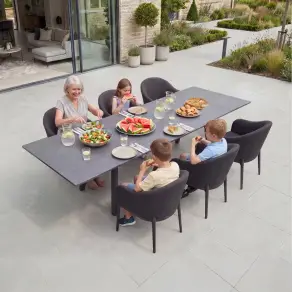 Duke 6-12 Seat Fabric Dining Set - Rectangular Extending Table with 6 Chairs