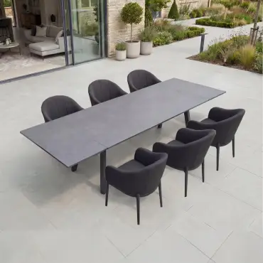 Duke 6-12 Seat Fabric Dining Set - Rectangular Extending Table with 6 Chairs