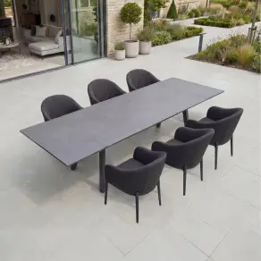 Duke 6-12 Seat Fabric Dining Set - Rectangular Extending Table with 6 Chairs