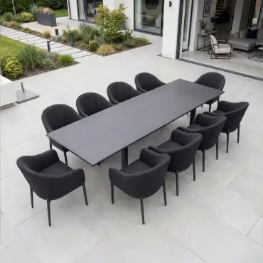 Duke 4-10 Seat Fabric Dining Set - Rectangular Extending Table with 10 Chairs