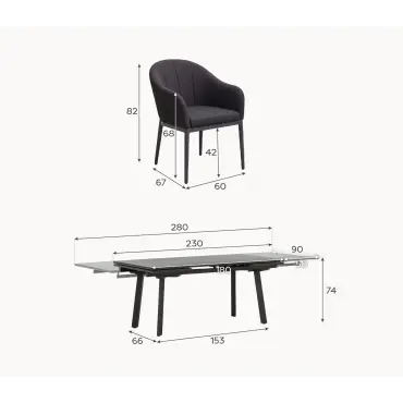 Duke 4-10 Seat Fabric Dining Set - Rectangular Extending Table with 10 Chairs