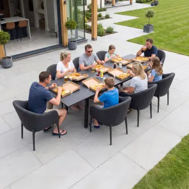 Duke 4-10 Seat Fabric Dining Set - Rectangular Extending Table with 8 Chairs