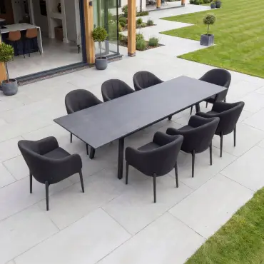 Duke 4-10 Seat Fabric Dining Set - Rectangular Extending Table with 8 Chairs