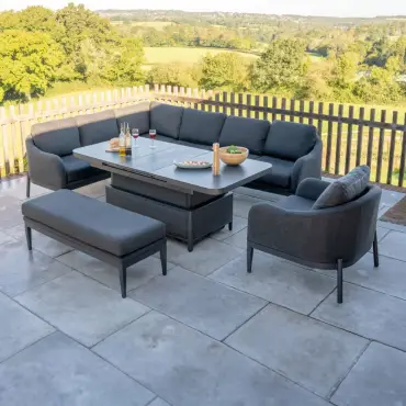 Duke Corner Fabric Dining Set with Armchair & Bench - Rising Extending Table