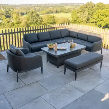 Duke Corner Fabric Dining Set with Armchair & Bench - Rising Extending Table