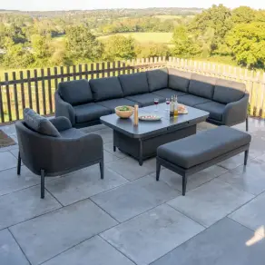 Duke Corner Fabric Dining Set with Armchair & Bench - Rising Extending Table