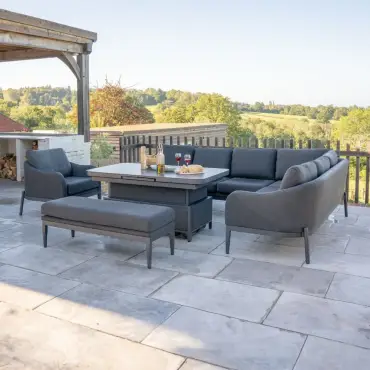 Duke Corner Fabric Dining Set with Armchair & Bench - Rising Extending Table