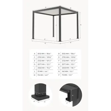 Umbra Aluminium Metal Fixed Roof Carport - 3m x 3m Free Standing